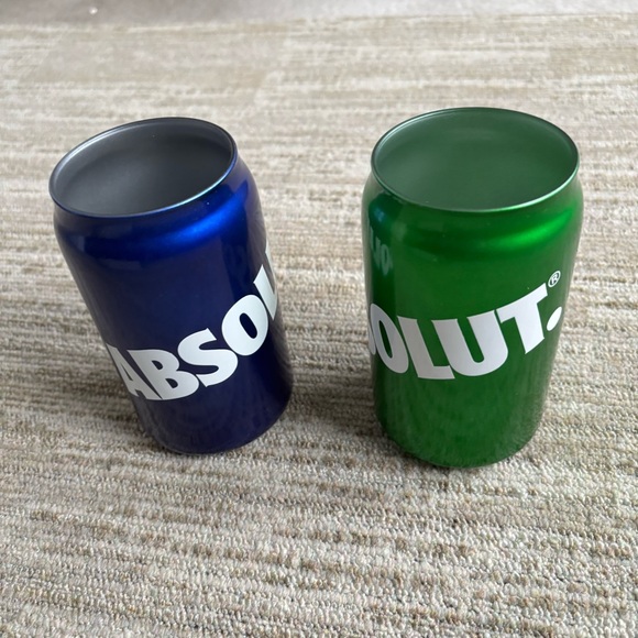 ABSOLUT VODKA NEW BLUE (1) & GREEN (1) GLASS 12 OZ "CAN SHAPED" DRINKING GLASSES - Picture 3 of 12